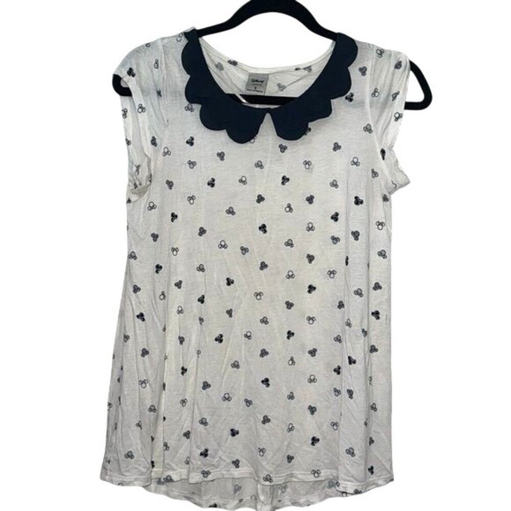 Disney X LC Lauren Conrad Womens S Printed Top With Scalloped Collar